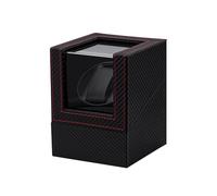 Mcbazel Uhrenbeweger für Automatikuhren, Uhrenbeweger 1 Uhr PU Leder Karbonfaser Uhrengehäuse Watch Winder mit Leisem Motor EU Stecker Batteriebetrieb für Automatikuhren Uhrendreher - Schwarz/Rot