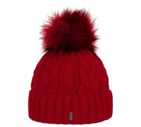 McBURN Cable Knit Umschlagmütze Bommelmütze Mütze Pudelmütze Strickmütze Damen - Made in Italy Wintermütze Wollmütze mit Umschlag, Futter, Futter Winter Herbst-Winter - One Size rot