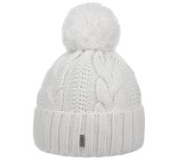 McBURN Giant Bommelmütze Damen - Made in Italy Wintermütze Bommelmützen Strickmütze mit Umschlag, Futter, Futter Winter Herbst-Winter - One Size cremeweiß