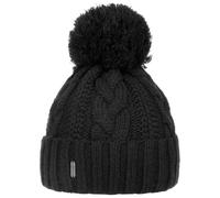 McBURN Giant Bommelmütze Damen - Made in Italy Wintermütze Bommelmützen Strickmütze mit Umschlag, Futter, Futter Winter Herbst-Winter - One Size schwarz