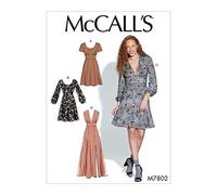 McCall's McCall Pattern Company Schnittmuster für Damenkleid, V-Ausschnitt, ärmellos, kurz, 3/4-Ärmel, Größen 34-42, 34-38-40, Weiß