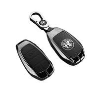 MCHHYL Auto Leder Schlüsselanhänger Tasche für Alfa Romeo Giulia Stelvio Tonale, Schutz Schlüsseltasche Wasserdicht mit Metallhaken,Black-Metal Buckle Style