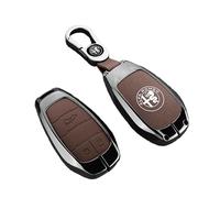 MCHHYL Auto Leder Schlüsselanhänger Tasche für Alfa Romeo Giulia Stelvio Tonale, Schutz Schlüsseltasche Wasserdicht mit Metallhaken,Brown-Metal Buckle Style