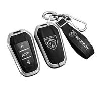 MCHHYL Auto Leder Schlüsselanhänger Tasche für Peugeot 3008 E3008 P64 2024 2025, Schutz Schlüsseltasche Wasserdicht mit Metallhaken,Black-Silver