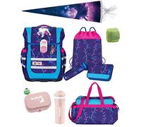 McNeill Schulranzen Mädchen 1. Klasse 10-TLG. Set Ergo Complete Lilly Unicorn mit Sporttasche Einhorn Schultüte 85cm und Regenschutz