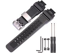 MCXGL Harz Armband Kompatibel mit Casio GA-1000 GW-A1000 GW-A1100 G-1400 Herren Sport Wasserdichte Gummi Uhrenarmband Edelstahl Schleife Ersatz Armband (Silver buckle)