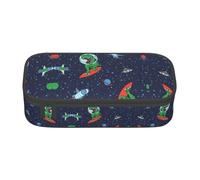 MDATT Lustiges Federmäppchen mit Astronauten-Dinosaurier-Raketen-Motiv, mehrere Fächer, niedliches tragbares Stifteetui, Stifteetui für Schule, Büro, Schwarz , Einheitsgröße, Taschen-Organizer