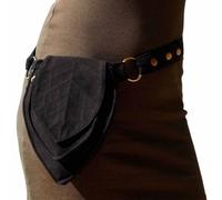 MDFCZXP Mittelalterlicher Gürteltasche - Künstliches Leder für Männer und Frauen Retro Doppeltasche - für Mittelalter-Cosplay, Wander-Reisetasche,Schwarz,25cm