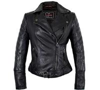 MDM Damen Lederjacke im Biker Stil aus echtem Leder (44)