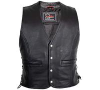 MDM Herren Biker Lederweste, Druckknopf Verschluss, in schwarz (Gr. L)