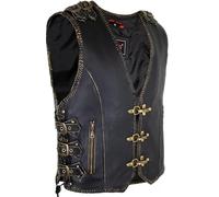 MDM Herren Biker Lederweste mit Messing Schnallen und Karabinern, Vintage Look (Gr. 5XL)