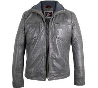 MDM Herren Freizeit Biker Lederjacke aus weichem Lamm Nappa Leder (DE/NL/SE/PL, Alphanumerisch, S, Regular, Regular, Grau)