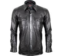 MDM Herren Lederhemd aus weichem Lamm Nappa Leder in schwarz (XL)