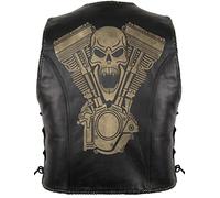 MDM Herren Lederkutte, Lederweste mit einem Laser Druck Totenkopf (Gr. XL)