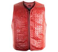 MDM Herren Lederweste Kutte in Kroko-Optik Rot Rindsleder (DE/NL/SE/PL, Alphanumerisch, XL, Regular, Regular, Rot)