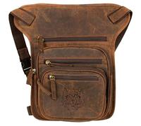 MDM Leder Beintasche mit Wolf-Prägung, Motorrad Hüfttasche, Multifunktionale Gürteltasche (Braun)