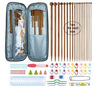 Mdoker Bambus-Stricknadel-Set mit Etui, 36 Stück, gerade einspitzige Stricknadeln, 34,3 cm Länge, Stricknadeln für Strickprojekte (2 mm - 10 mm), Strickset mit Zubehör