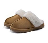 MDSIOKHJ Herren Hausschuhe Winter Herren Plüsch Hausschuhe Fuzzy Weiche Flauschige Mode Indoor Warm Furry Pelz Haus Flache Schuhe(Khaki,46-47)
