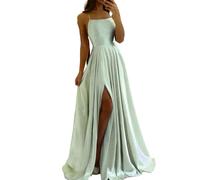 MdybF Satinkleid Damen Burgundy Satin Beach Maxi Frauen Kleid Für Seitenschlitz Verstellbare Träger Abend Abschlussballkleider-Sgreen-S