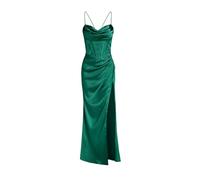 MdybF Satinkleid Damen Kleid Satin Motorhaube Vorne Schnürung Korsett Kleider Abend Mit Der Speedie Elegant-D Grün-M