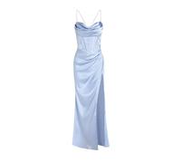 MdybF Satinkleid Damen Kleid Satin Motorhaube Vorne Schnürung Korsett Kleider Abend Mit Der Speedie Elegant-Hellblau-M