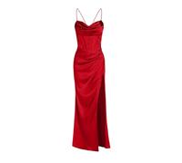 MdybF Satinkleid Damen Kleid Satin Motorhaube Vorne Schnürung Korsett Kleider Abend Mit Der Speedie Elegant-Rot-M