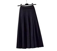 MdybF Strickrock Damen Frauen Herbst Winter Falten -Rock Hohe Taille Gestrickte Röcke Elegante Röcke-Schwarz-Einheitsgröße