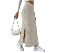 MdybF Strickrock Damen Frauen Herbst Winter Lange Dicke Röcke Warm Gemütlicher, Lässiger, Gelegentlicher Alleinfassungsrock-Grey2-S