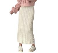 MdybF Strickrock Damen Frauen Herbst Winter Strickröcke Schlanker Langer Rock Casual High Waisted Rock-Weiß-L