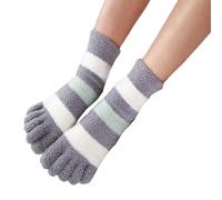 MdybF Zehensocken 3 Paare Frauen Dicke Fünf -Finger -Socken Winter Warm Koralle Fleece Flauschige Zehensocken Gestreift Weich Gemütlich-2