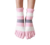 MdybF Zehensocken 3 Paare Frauen Dicke Fünf -Finger -Socken Winter Warm Koralle Fleece Flauschige Zehensocken Gestreift Weich Gemütlich-Rosa