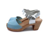 me&myClogs CLEO - Holz Clogs - high mid heel skyblue-silver 37