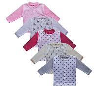 MEA BABY Baby Langarmshirts 5er Pack für Mädchen | Weiche Baumwolle Jäckchen mit Druckknöpfen | Langarm Baby Shirts mit V-Ausschnitt, Hautfreundlich & Atmungsaktiv | Größe 68