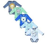 MEA BABY Unisex Baby Langarm Body aus 100% Baumwolle im 5er Pack, Neugeborenen-Wickelbody mit langen Ärmeln mit Aufdruck Langarmbody für Babys: für Mädchen und Jungen (86, Jungen 3)