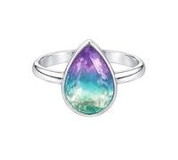 Meadows 925 Sterling Silber Birnenförmiger Solitärring mit Fluorit, minimalistischer Fassung, handgefertigter Schmuck R-12AZ_70 (22.3)