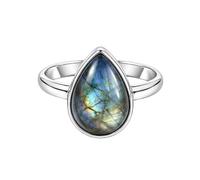 Meadows 925 Sterling Silber Birnenförmiger Solitärring mit Labradorit-Edelstein, minimalistische Fassung, handgefertigter Schmuck R-12AI_71 (22.6)