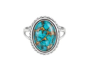 Meadows 925 Sterling Silber Blauer Kupfer-Türkisring, ovaler Edelsteinring, handgefertigter minimalistischer Schmuck, Geschenk für Damen R-1879AO_61 (19.4)