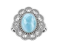 Meadows 925 Sterling Silber Damenring mit Larimar, alle Größen, handgefertigter Schmuck R-01AE_68 (21.6)