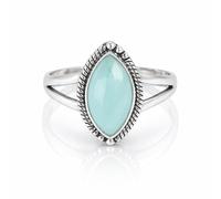 Meadows 925 Sterling Silber Marquise für Damen Aqua Chalcedon Edelstein-Solitärring, minimalistische Fassung, handgefertigter Schmuck R-09AA_53 (16.9)