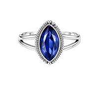Meadows 925 Sterling Silber Marquise für Damen Blauer Saphir-Solitärring, minimalistische Fassung, handgefertigter Schmuck R-09AS_65 (20.7)