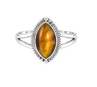 Meadows 925 Sterling Silber Marquise für Damen Tigerauge-Solitärring, minimalistische Fassung, handgefertigter Schmuck R-09AJ_54 (17.2)
