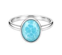 Meadows 925 Sterling Silber Ovaler Damen-Solitärring mit Larimar, minimalistische Fassung, handgefertigter Schmuck R-04AE_64 (20.4)