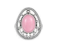 Meadows 925 Sterling Silber Ovaler Damenring mit Edelstein-Solitär, Boho-Stil, handgefertigter Schmuck R-14