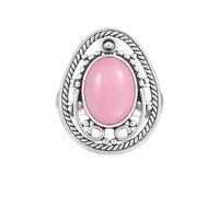 Meadows 925 Sterling Silber Ovaler Damenring mit Rosenquarz-Solitär, Boho-Stil, handgefertigter Schmuck R-14AH_75 (23.9)