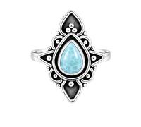 Meadows 925 Sterling Silber Ring für Damen, Larimar, Birnenförmiger Solitärring, minimalistischer handgefertigter Schmuck R-29AE_66 (21.0)