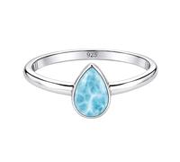 Meadows 925 Sterling Silber Ring, Larimar, ovaler Edelsteinring, handgefertigter minimalistischer Schmuck, Geschenk für Damen R-1919AF_58 (18.5)