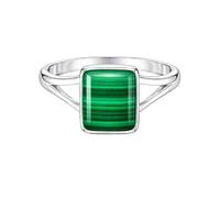 Meadows 925 Sterling Silber Smaragdschliff Malachit-Solitärring für Damen, minimalistische Fassung, handgefertigter Schmuck R-10AF_48 (15.3)