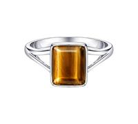 Meadows 925 Sterling Silber Smaragdschliff Tigerauge-Solitärring, minimalistische Fassung, handgefertigter Schmuck R-10AK_69 (22.0)