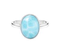 Meadows Ring in 925 Sterling Silver Oval Larimar Gemstone Statement Ring for Women Solitaire Design Boho Jewelry Gift R-16AE_56 (17.8)