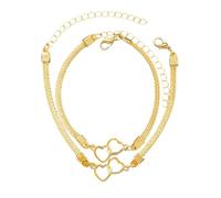 meberg Fußkettchen und Armband Schmuckset mit Herz-Anhänger Gold Silber 2er Set Damenarmband und Fusskette Armschmuck Fußschmuck Urlaub Strand Abendmode Accessoires (Gold)